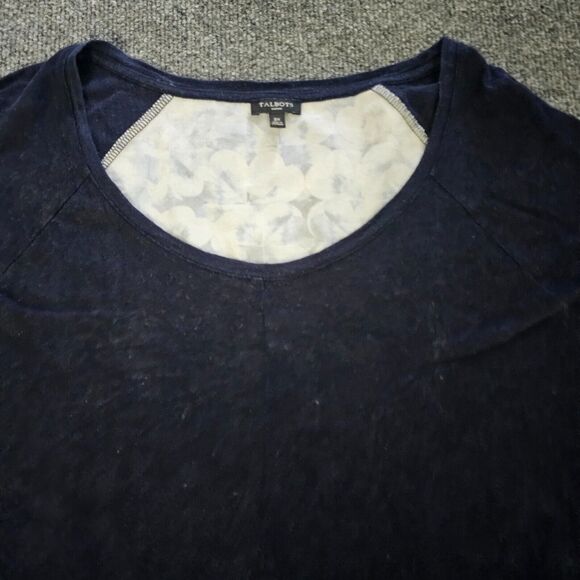 Talbots Top Shirt Women 2X Blue Linen Tie Dye Short Sleeve Round Neck Casual - Picture 2 of 10